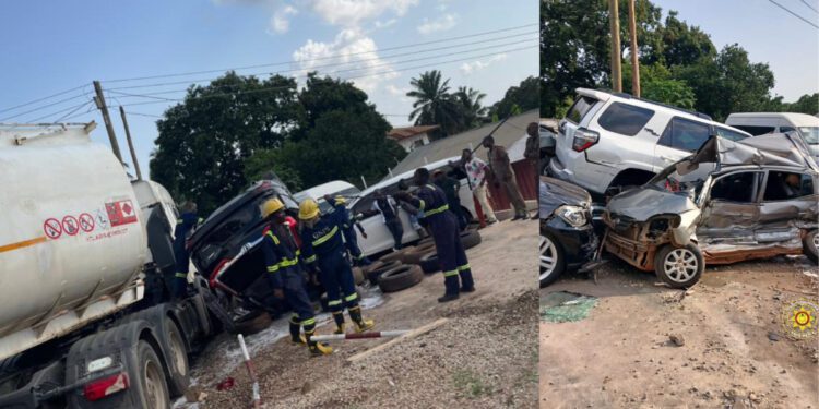 Fuel tanker crash at Ahodwo damages multiple vehicles, injures three