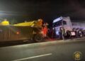 A diesel tanker veers off the road at Asuboi after a tyre burst