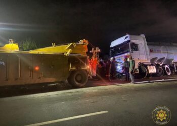 A diesel tanker veers off the road at Asuboi after a tyre burst