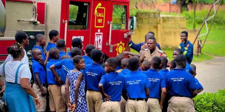 Agona Swedru Fire Command hosts students on fire safety tour