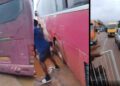 Citizen criticises Mahama over poor roads after VIP bus gets stuck in pothole
