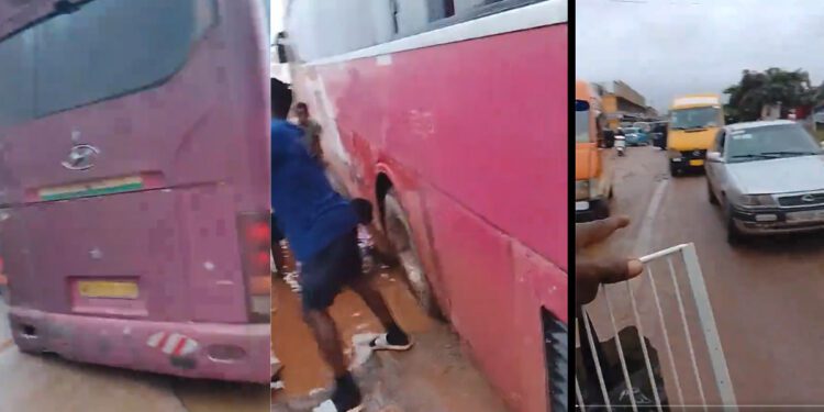 Citizen criticises Mahama over poor roads after VIP bus gets stuck in pothole