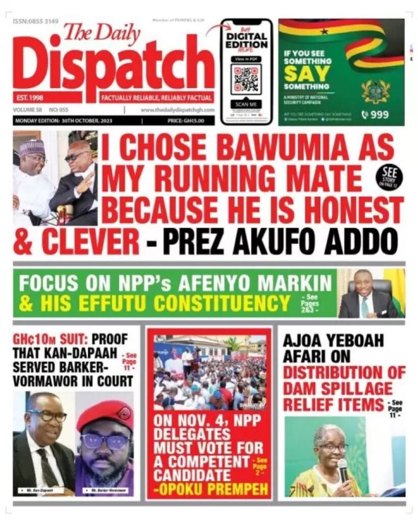 Daily Dispatch Newspaper - October 30
