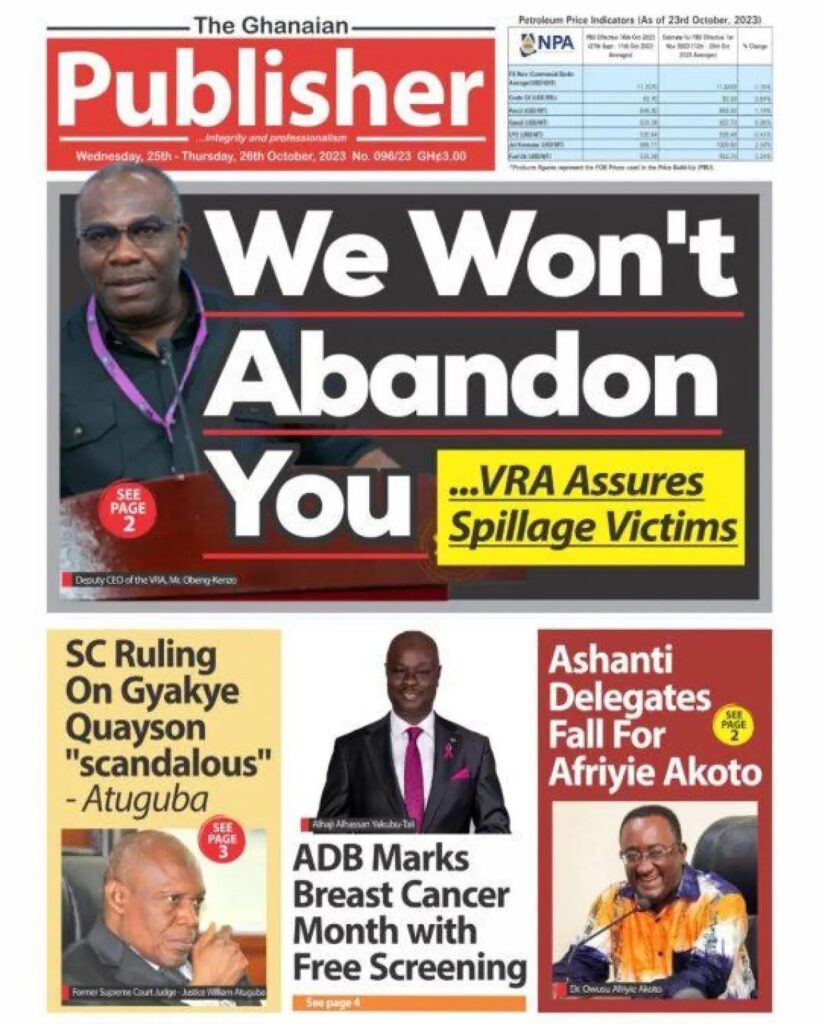 Ghanaian Publisher Newspaper - October 25