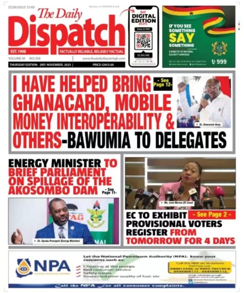 Daily Dispatch Newspaper - November 2