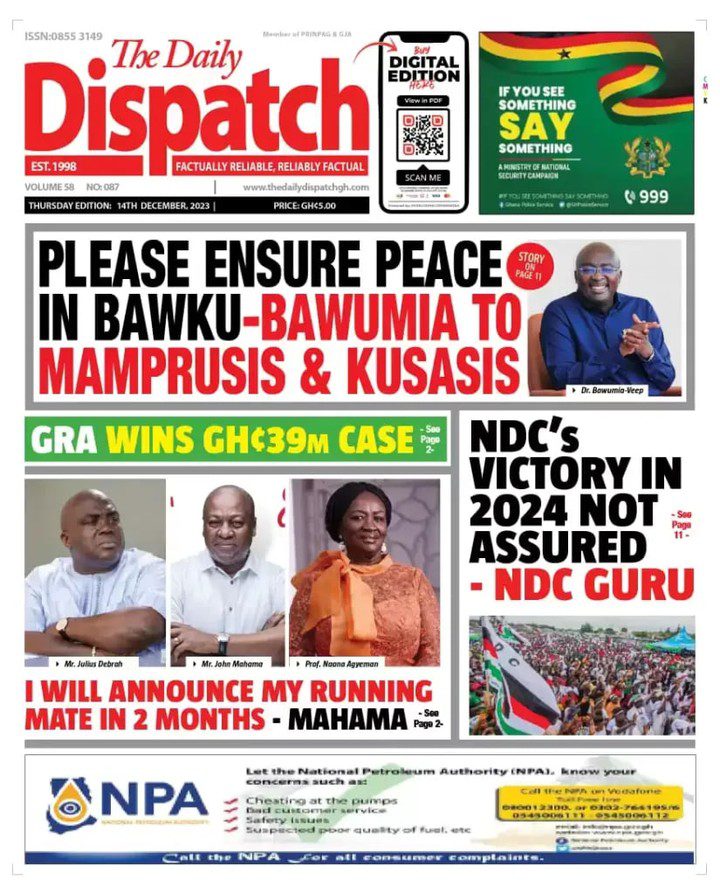 Daily Dispatch Newspaper - December 14