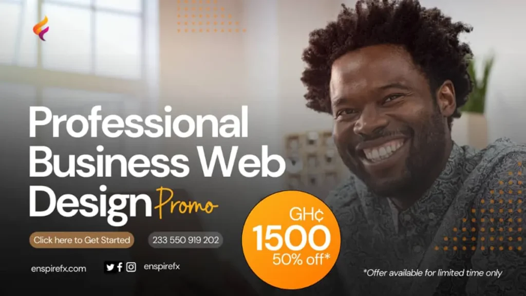 Get a professional website design for just GH¢1500 from EnspireFX Websites 
