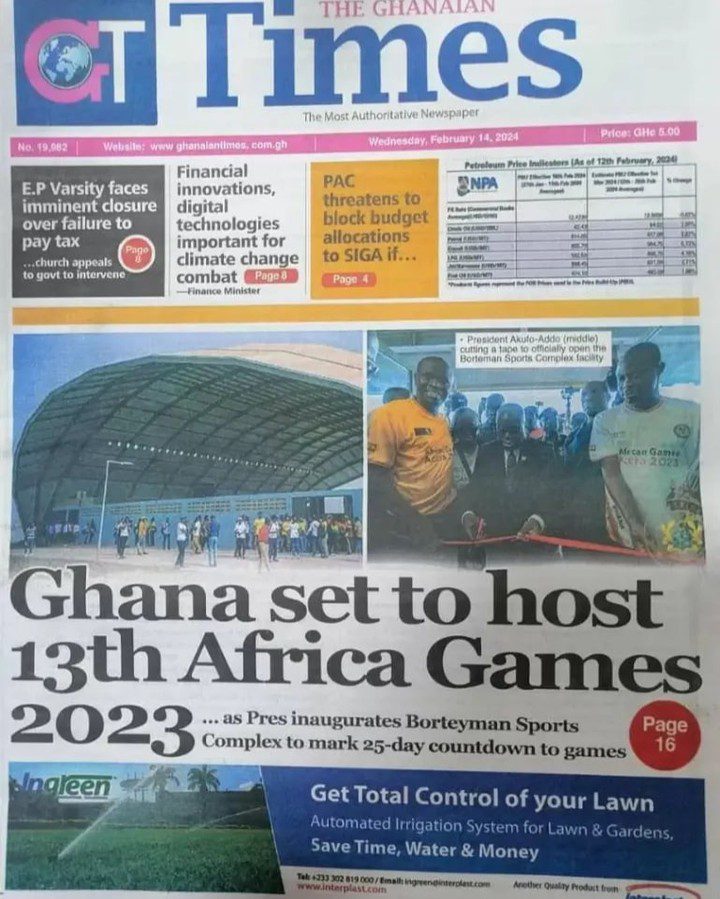 Ghanaian Times Newspaper - February 14