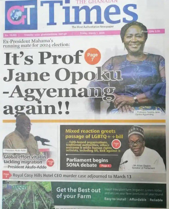 Ghanaian Times Newspaper - March 1, 2024