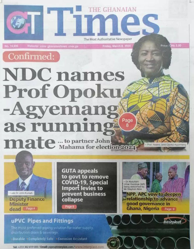 Ghanaian Times Newspaper - March 8, 2024