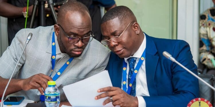 Dr Abdul Kabiru Tiah Mahama with Dr Gideon Boako at Parliaments Appointment Commitee Vetting