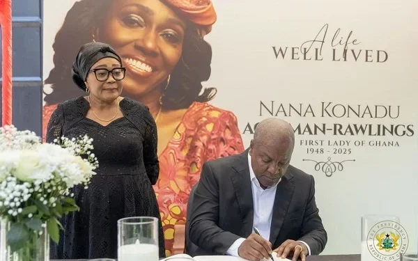 President Mahama signs book of condolence for late former First Lady Nana Konadu Agyeman-Rawlings